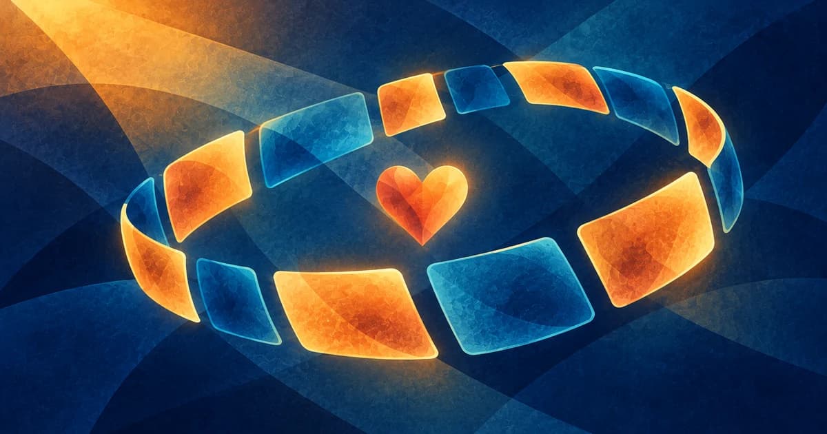 Illustration av ett hjärta omgivet av separata blå och orange segment